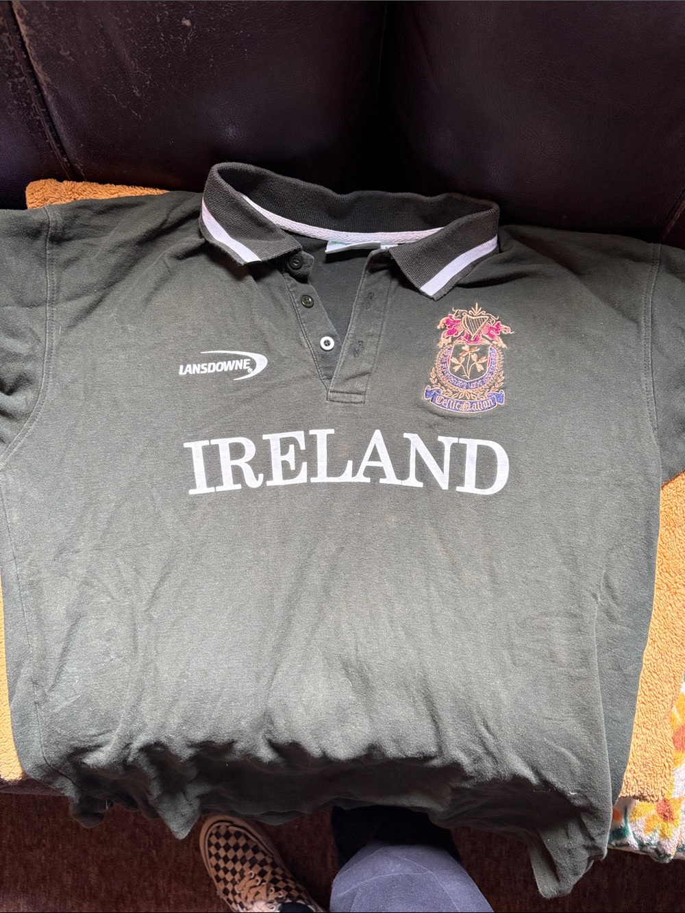 Vintage Ireland Crest Dark Green Polo with White Trim